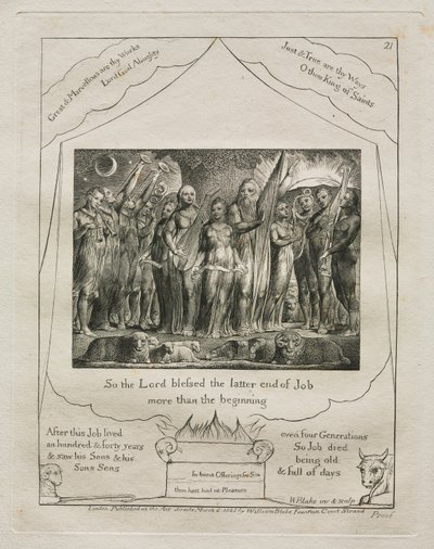 Il libro di Giobbe: Pl. 21, Così il Signore benedisse la fine di Giobbe più di quanto, 1825 da William Blake