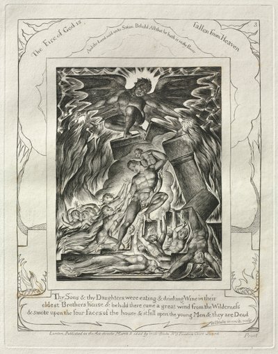 Il Libro di Giobbe: Pl. 3, I tuoi figli e le tue figlie mangiavano e bevevano vino..., 1825 da William Blake