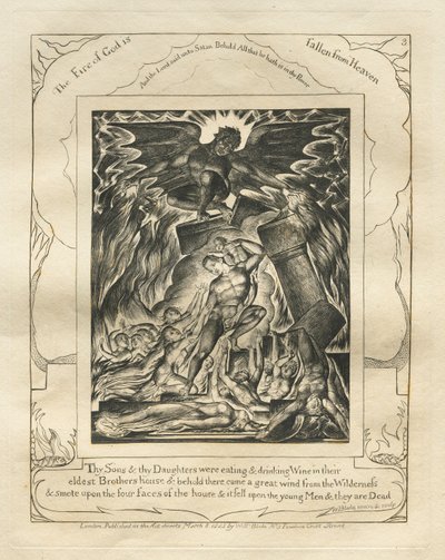 Il Libro di Giobbe: Pl. 3, I tuoi figli e le tue figlie stavano mangiando e bevendo vino..., 1825 da William Blake