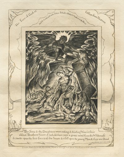 Il Libro di Giobbe: Tav. 3, I tuoi figli e le tue figlie stavano mangiando e bevendo vino nella casa del loro fratello maggiore da William Blake