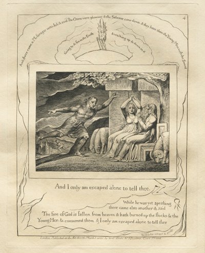 Il Libro di Giobbe: Tav. 4, E io solo sono scampato per raccontartelo da William Blake