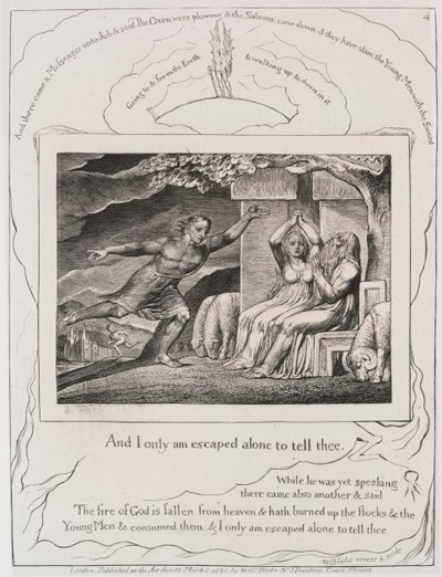 Il libro di Giobbe: Pl. 4, e io solo sono scampato per raccontartelo, 1825 da William Blake