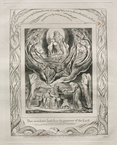 Il libro di Giobbe: Pl. 5, Allora Satana uscì dalla presenza del Signore, 1825 da William Blake