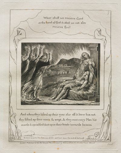 Il Libro di Giobbe: Tav. 7, E quando alzarono gli occhi da lontano e non lo riconobbero / alzarono le loro voci e piansero da William Blake