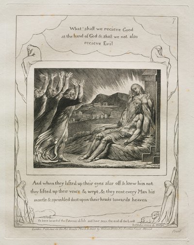 Il libro di Giobbe: Pl. 7, E quando alzarono gli occhi da lontano e non lo riconobbero..., 1825 da William Blake