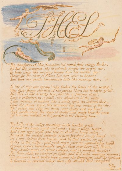 Il Libro di Thel, Tavola 3, Thel, I, Le figlie di Mne Seraphim... da William Blake