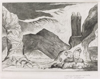 Il cerchio dei falsificatori: Dante e Virgilio si coprono il naso a causa del fetore da William Blake