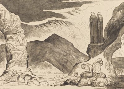 Il Cerchio dei Falsificatori: Dante e Virgilio si Coprono il Naso a causa del Fetore, 1827 da William Blake