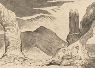 Il cerchio dei falsari: Dante e Virgilio si coprono il naso per la puzza da William Blake