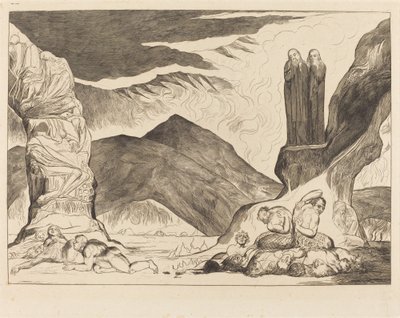 Il cerchio dei falsari; Dante e Virgilio si coprono il naso a causa del fetore da William Blake