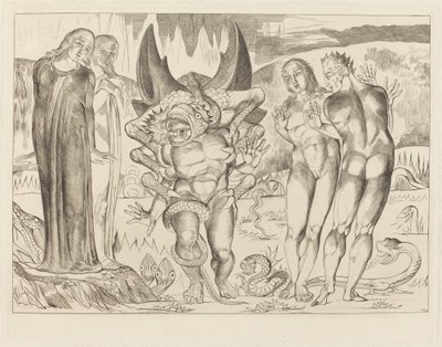 Il Cerchio dei Ladri; Agnolo Brunelleschi Attaccato da un Serpente a Sei Zampe da William Blake