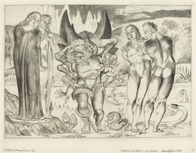 Il Cerchio dei Ladri; Agnolo Brunelleschi Attaccato da un Serpente a Sei Zampe da William Blake