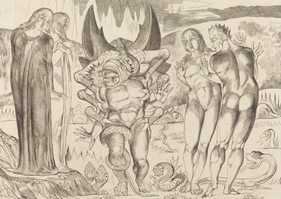 Il cerchio dei ladri, Agnolo Brunelleschi attaccato da un serpente a sei zampe da William Blake