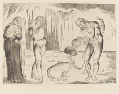 Il Cerchio dei Ladri; Buoso Donati Attaccato dal Serpente da William Blake