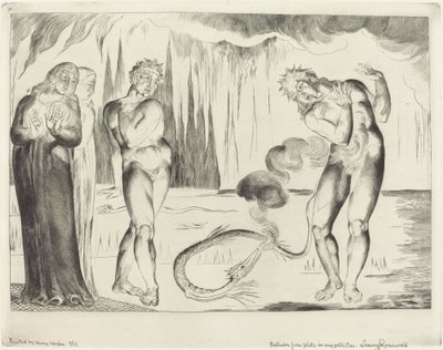 Il Cerchio dei Ladri; Buoso Donati Attaccato dal Serpente da William Blake