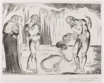 Il Cerchio dei Ladri; Buoso Donati Attaccato dal Serpente da William Blake