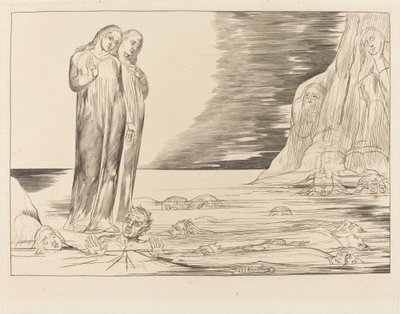 Il Cerchio dei Traditori; Il Piede di Dante Colpisce Bocca degli Abbate da William Blake