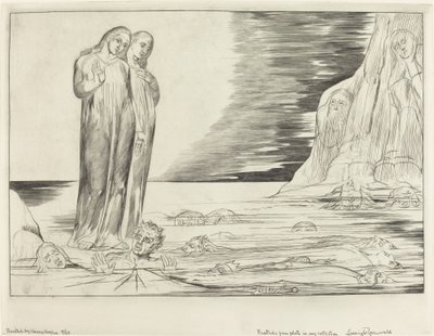 Il cerchio dei traditori, il piede di Dante colpisce Bocca degli Abbate da William Blake