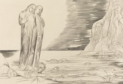 Il cerchio dei traditori, il piede di Dante che colpisce Bocca degli Abbate da William Blake