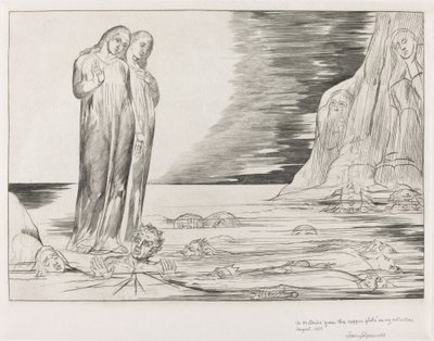 Il cerchio dei traditori, il piede di Dante che colpisce Bocca degli Abbate, 1827 da William Blake