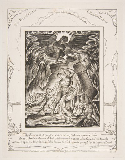 La distruzione dei figli di Giobbe, dalle Illustrazioni del Libro di Giobbe da William Blake