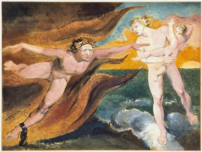 Gli angeli buoni e cattivi che lottano per il possesso di un bambino da William Blake