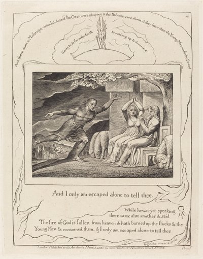 I messaggeri raccontano a Giobbe delle sue disgrazie da William Blake