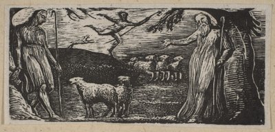 Thenot rimprovera Colinet, Lightfoot sullo sfondo, dai Pastorali di Thornton o..., 1821 da William Blake