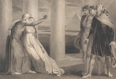 Tiriel che sostiene la morente Myratana e maledice i suoi figli da William Blake