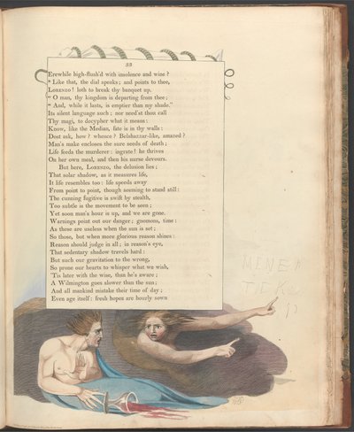 Pensieri Notturni di Young, Pagina 33, "Come quello, il quadrante parla; e punta a te" da William Blake