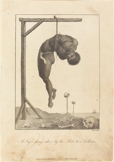 Un negro impiccato vivo per le costole a una forca da William Blake after John Gabriel Stedman