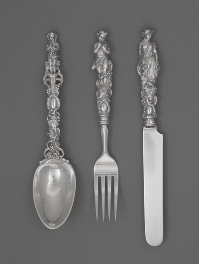 Set di posate per bambini (coltello, forchetta e cucchiaio), c. 1865-1874 da William Bogert