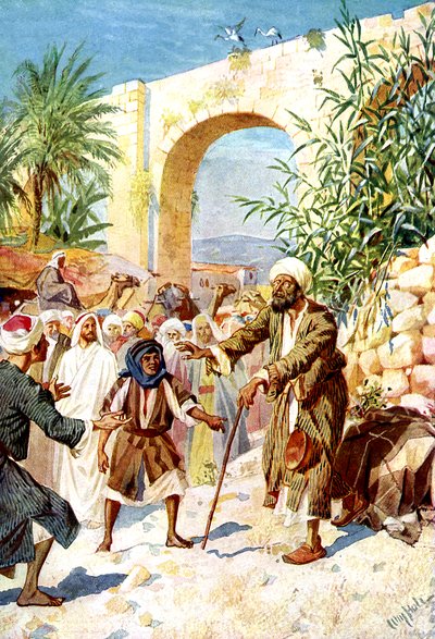 Gesù guarisce un mendicante cieco - Bibbia da William Brassey Hole