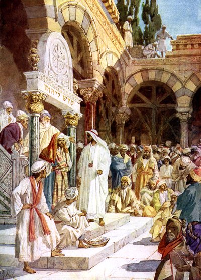 Gesù è sfidato da sacerdoti e scribi - Bibbia da William Brassey Hole