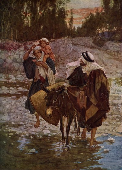 Maria, Giuseppe e Gesù viaggiano in Egitto - Bibbia da William Brassey Hole