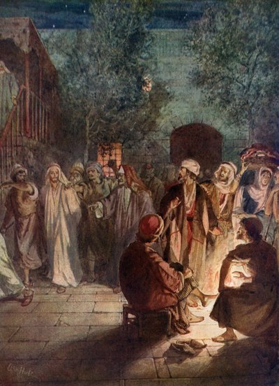 Pietro nega di conoscere Gesù per la terza volta - Bibbia da William Brassey Hole