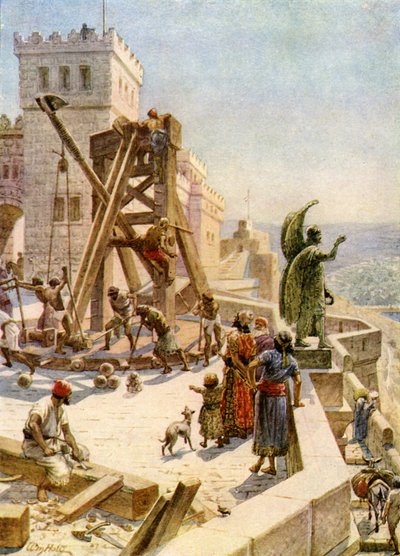 Uzzia erige macchine da guerra sulle mura da William Brassey Hole
