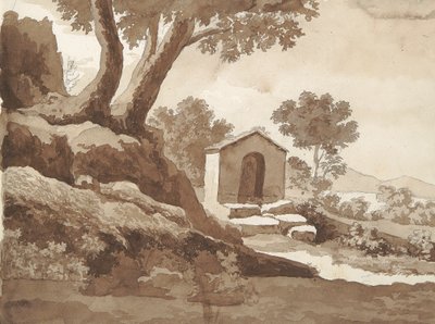Verso: Edificio in un ambiente rurale da William Brockedon