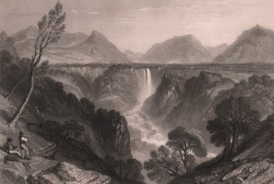Vista delle Cascate delle Marmore vicino a Terni, Umbria, Italia, incisione su acciaio di James Tibbitts Willmore dopo un disegno di William Brockedon da William Brockedon