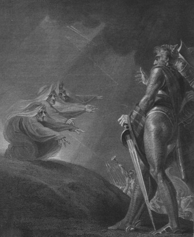 Le streghe appaiono a Macbeth e Banquo, c. 1820 da William Bromley