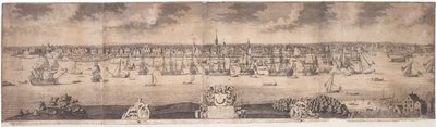 Una prospettiva meridionale della fiorente città di New York nella provincia di New York in America, inciso da John Harris, 1717-18 da William Burgis