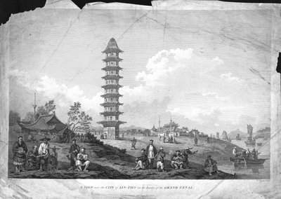 Una vista vicino alla città di Lin-Tsin sulle rive del Gran Canale, 1796 da William Byrne
