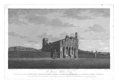 Vista ovest della cappella di Re Edoardo sul ponte di Wakefield nella contea di York, c1800 da William Byrne