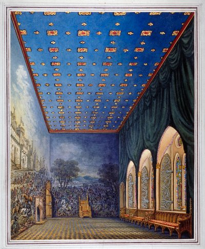 Schema proposto per la ridipintura della Painted Chamber, Vecchio Palazzo di Westminster, Londra, c1817 da William Capon