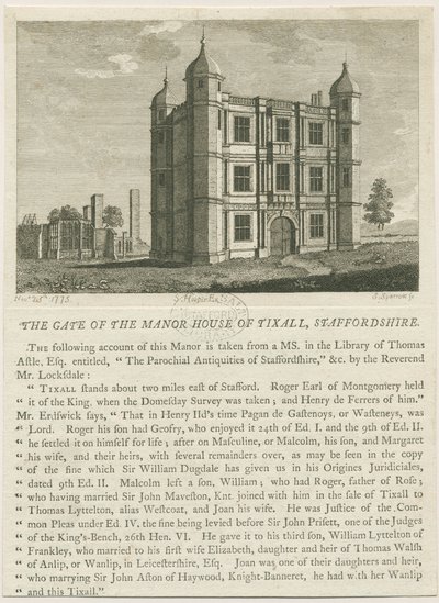 Tixall Hall - Portineria (incisione) da William Carter