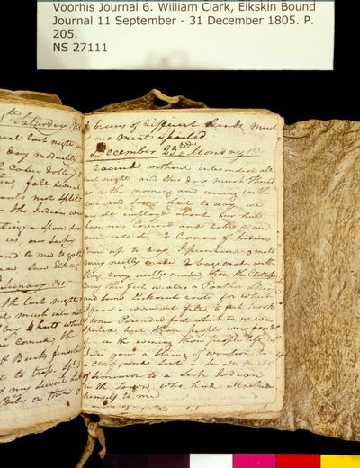 Collezione della famiglia Clark - Volume 6. Diario in pelle di alce, pagina 205, 22-23 dicembre 1805 da William Clark