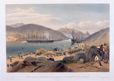 Balaklava mostrando lo stato dei moli e delle navi a maggio 1855 da William Crimea Simpson