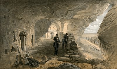Chiesa scavata nelle caverne a Inkermann, vista verso ovest da William Crimea Simpson