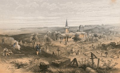 Cimitero di quarantena e chiesa con batteria francese n. 50 da William Crimea Simpson