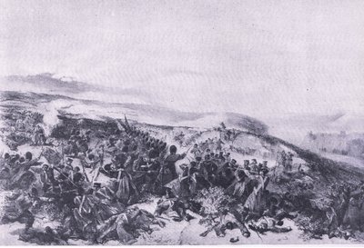 Seconda carica delle Guardie, quando ripresero le due batterie di cannoni alla Battaglia di Inkerman, illustrazione da British Battles on Land and Sea, 1915 da William Crimea Simpson